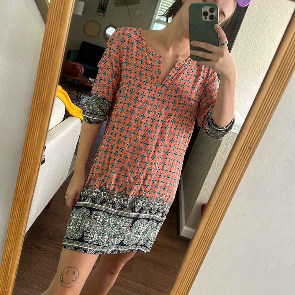 Coral and navy dress